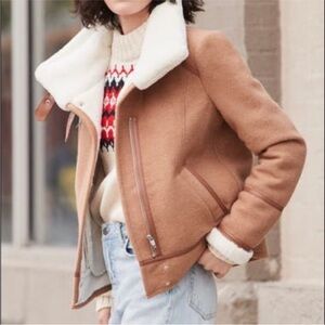 RW&CO Tan Wool Aviator Moto Jacket / XSMALL